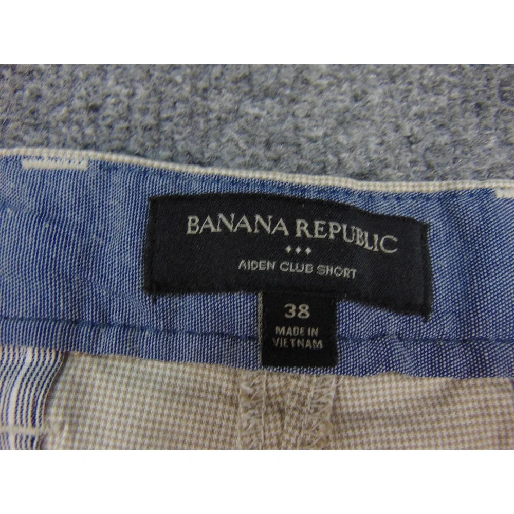 Banana Republic Aiden Club Short Mens 38 Tan Micro Check Preppy Summer Casual
